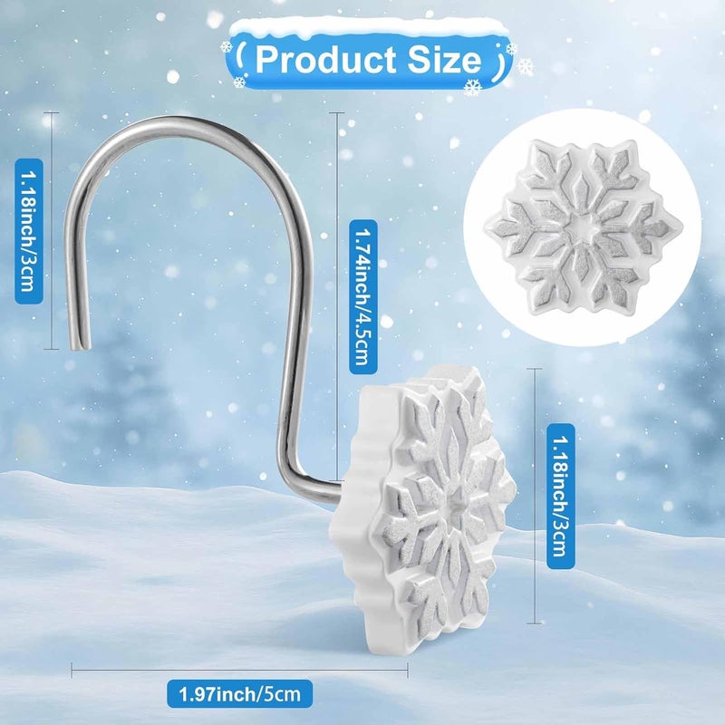 VinTS 12PCS Sliver Snowflake Shower Curtain Hooks,Christmas Shower Curtain Hooks, Sliver Snowflake Winter Decoration for Christmas Bathroom Living Room - Image 3
